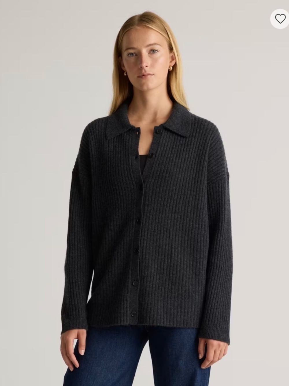 Quince Mongolian Cashmere Wide-Rib Oversized Collard Cardigan, XL